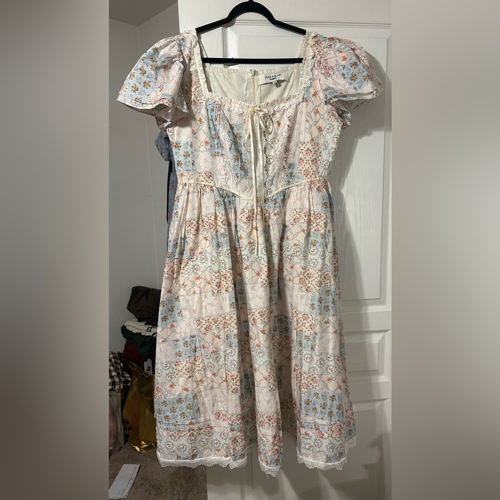 Floral Puff-Sleeve Midi Dress - White - Picture 2 of 5